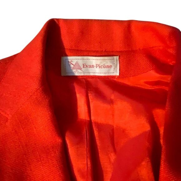 Vintage Evan Picone Linen Lined Red 2 piece Jacket Pockets Suit 10 12 Union Made - Picture 5 of 11